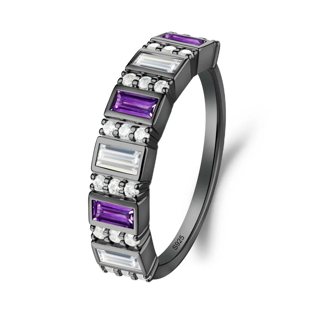Baguette Amethyst and Cubic Zirconia Half Eternity Ring - Image 8