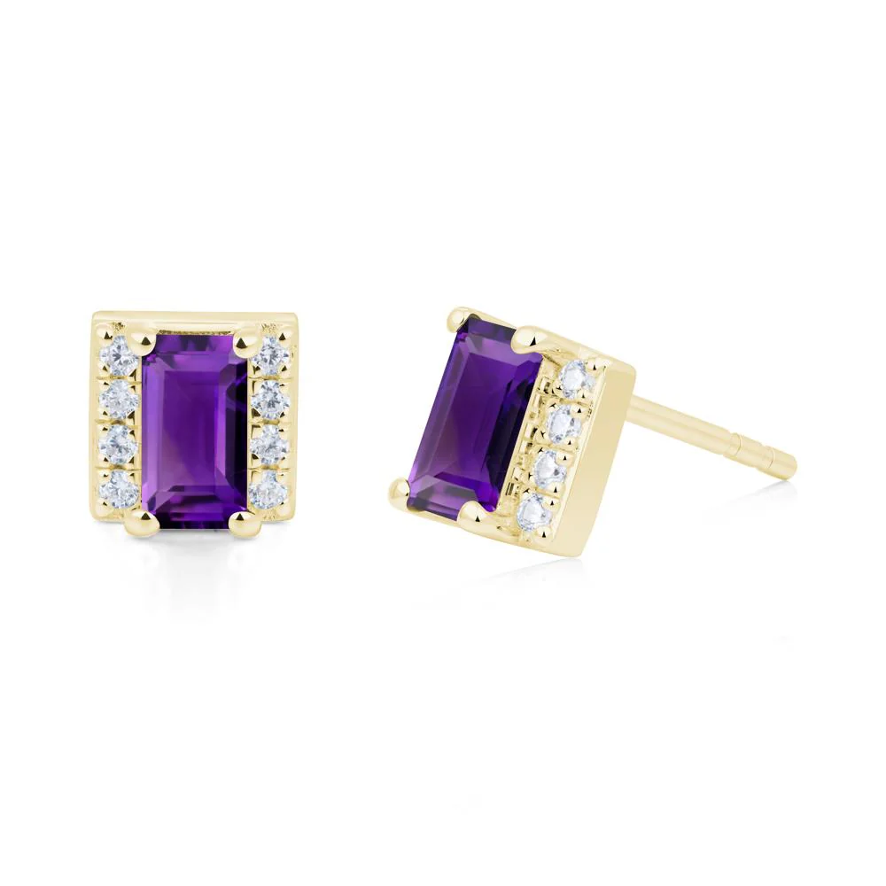 Baguette Amethyst Halo Stud Earrings - Image 6