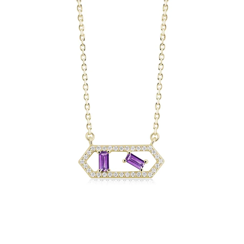 Baguette Amethyst Hexagon Necklace