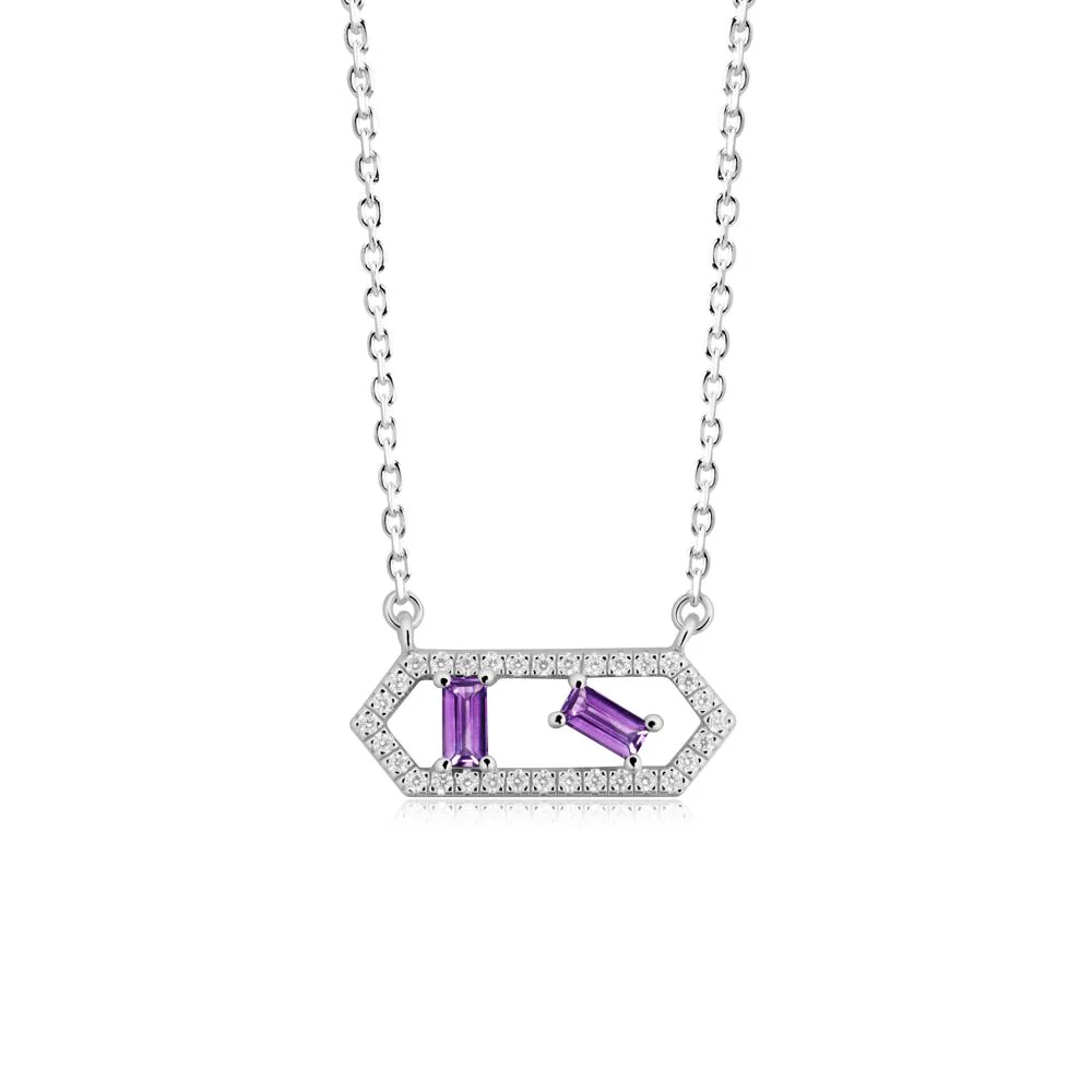 Baguette Amethyst Hexagon Necklace - Image 3
