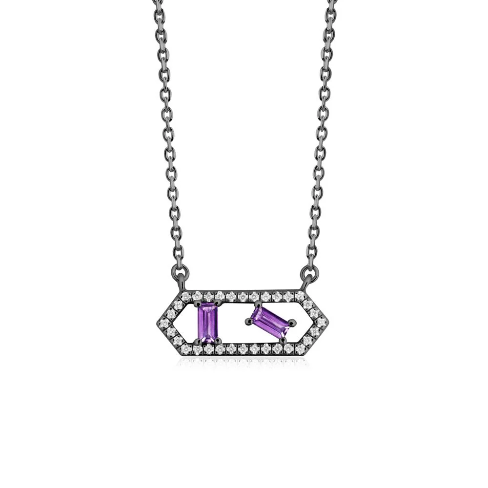 Baguette Amethyst Hexagon Necklace - Image 7