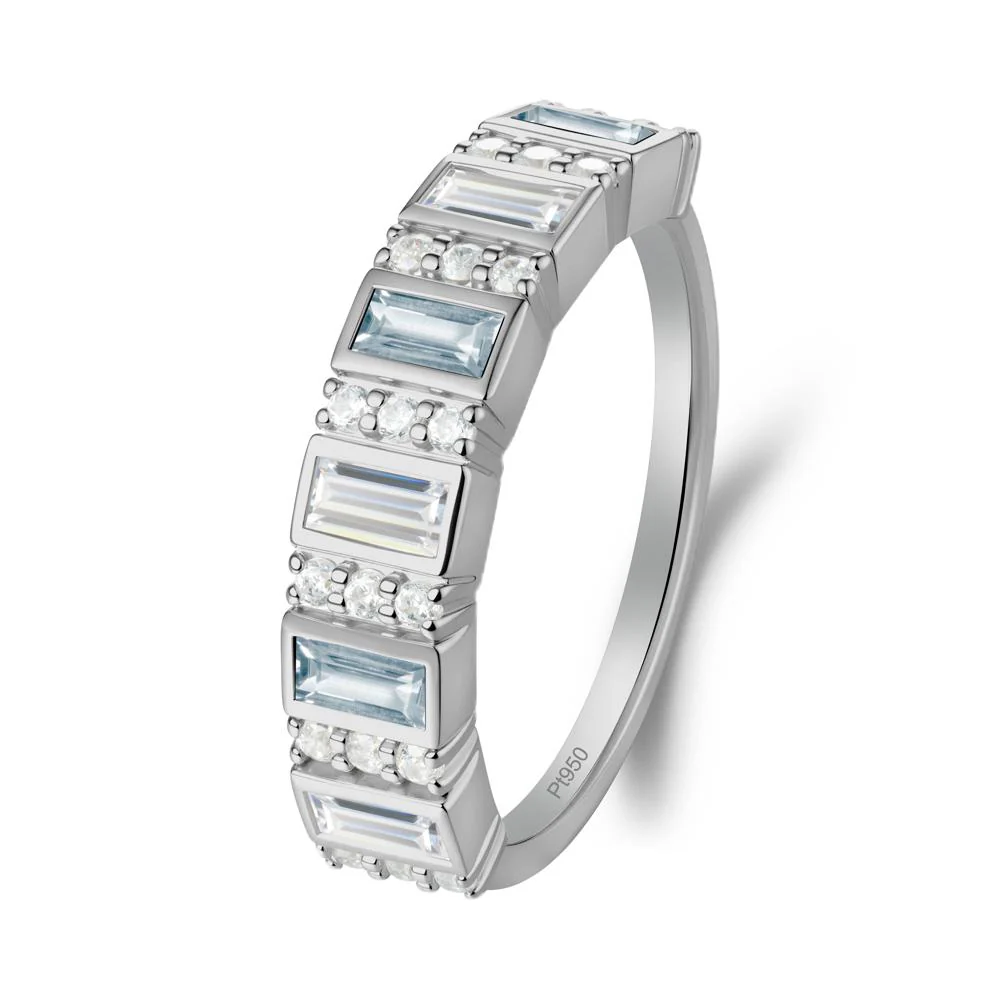 Baguette Aquamarine and Cubic Zirconia Half Eternity Ring