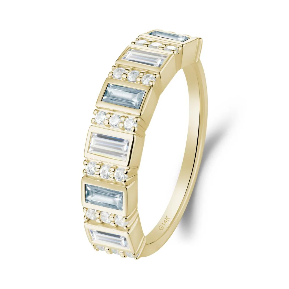 Baguette Aquamarine and Cubic Zirconia Half Eternity Ring - Image 9