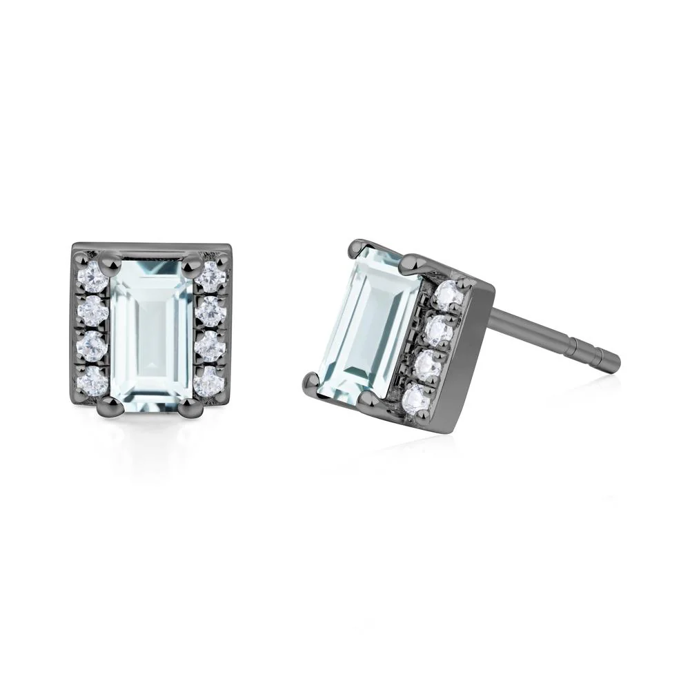 Baguette  Aquamarine Halo Stud Earrings - Image 8