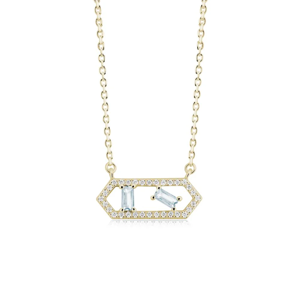 Baguette Aquamarine Pendant with Hexagon Halo