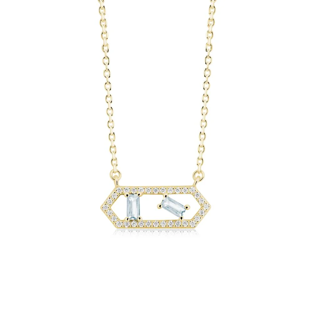 Baguette Aquamarine Pendant with Hexagon Halo - Image 2