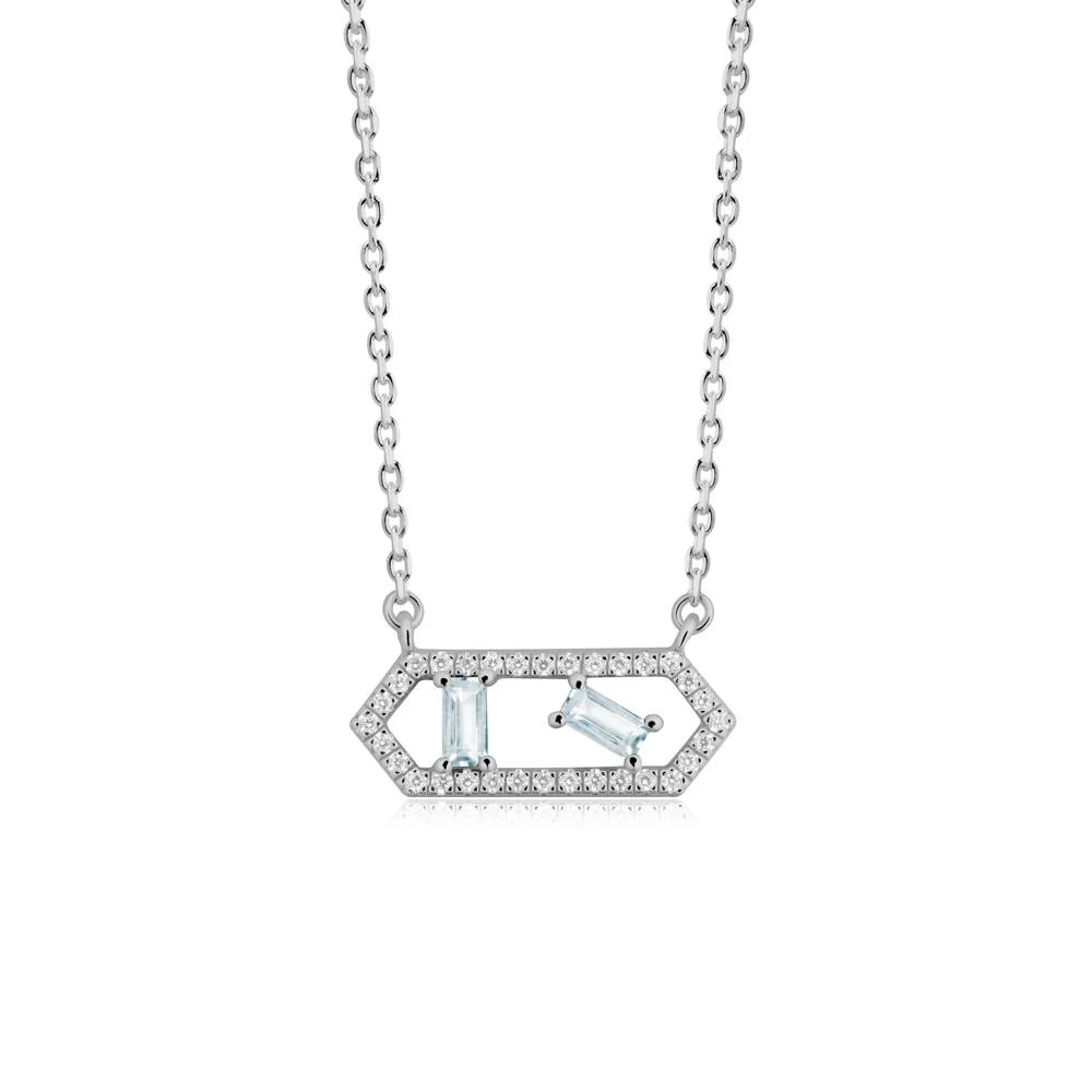 Baguette Aquamarine Pendant with Hexagon Halo - Image 6