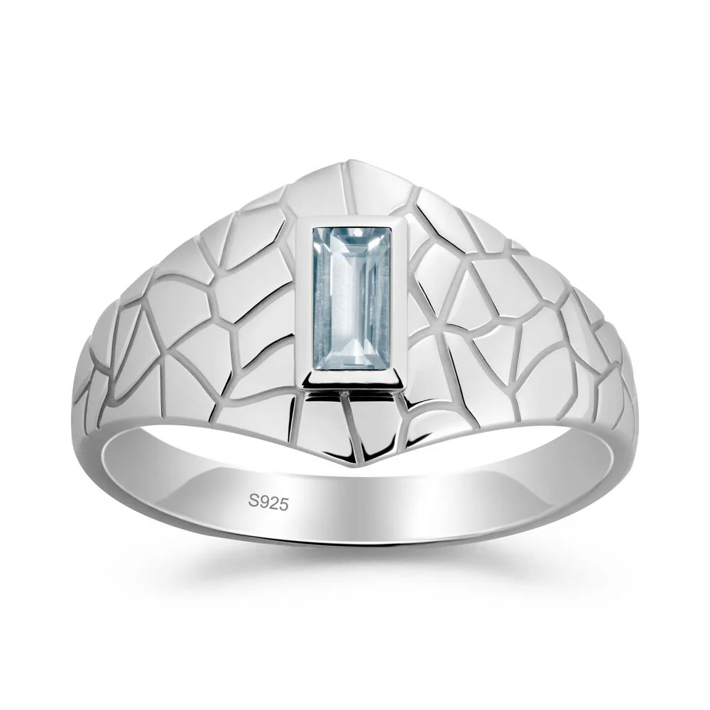 Baguette Aquamarine Ring with Cracked Texture
