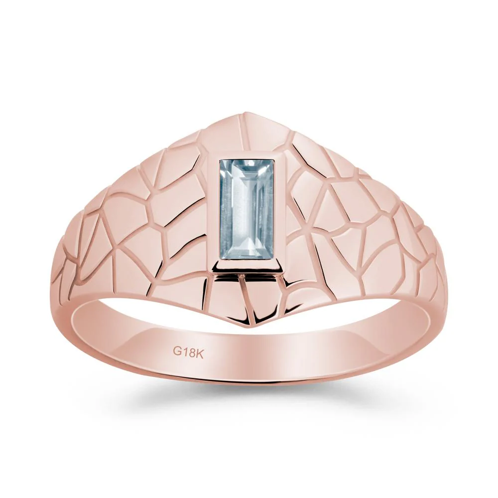 Baguette Aquamarine Ring with Cracked Texture - Image 5