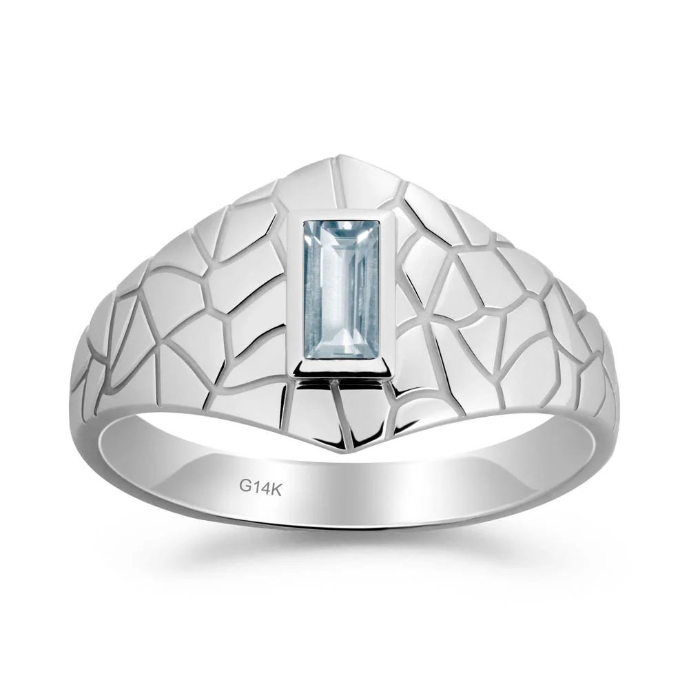 Baguette Aquamarine Ring with Cracked Texture - Image 6
