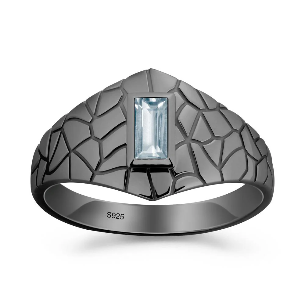 Baguette Aquamarine Ring with Cracked Texture - Image 8