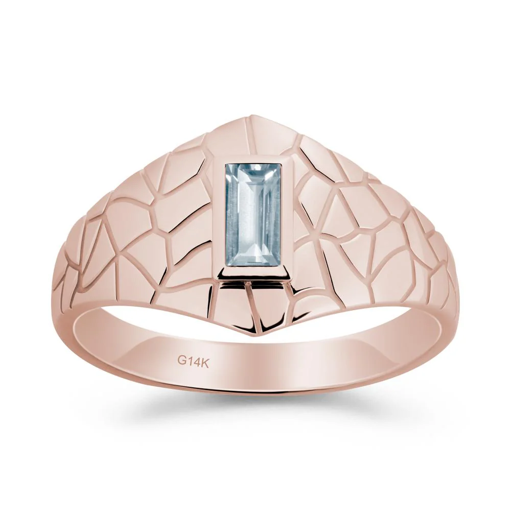 Baguette Aquamarine Ring with Cracked Texture - Image 9