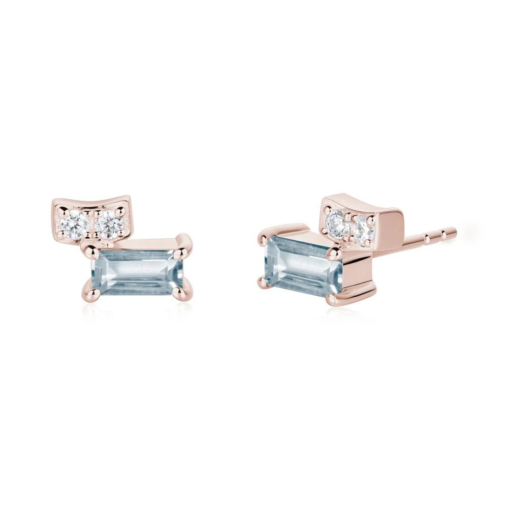 Baguette Aquamarine Stud Earrings - Image 2