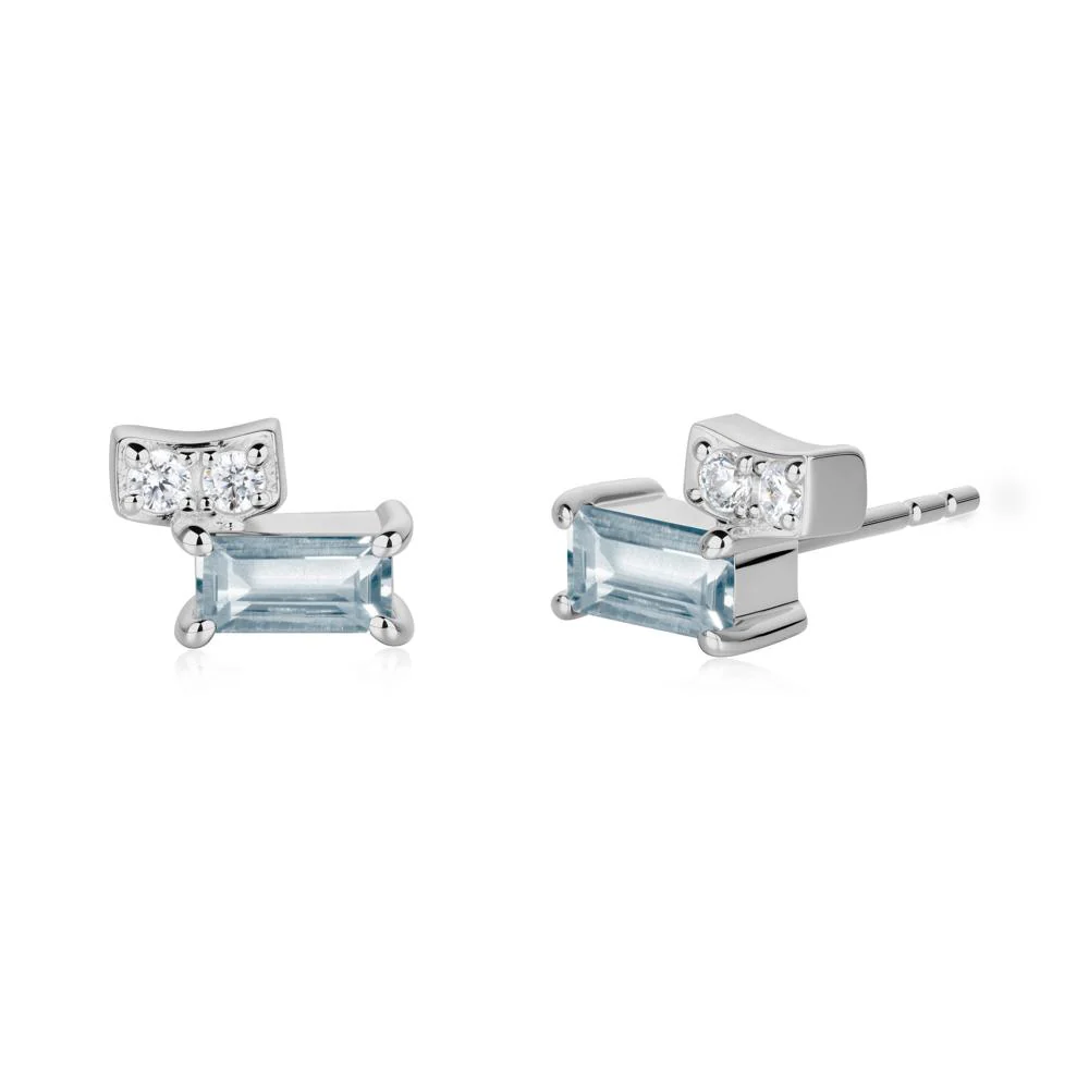 Baguette Aquamarine Stud Earrings - Image 6