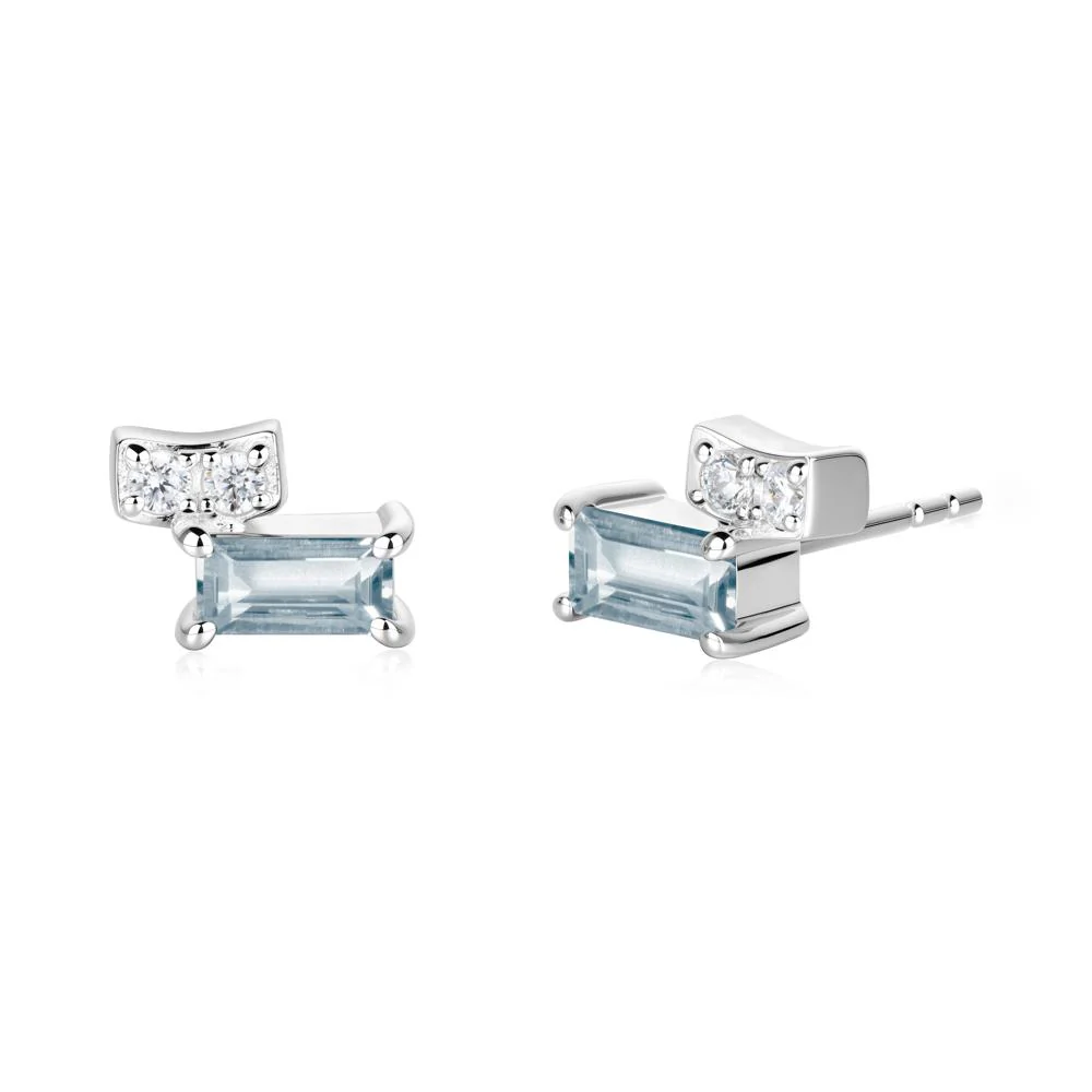 Baguette Aquamarine Stud Earrings - Image 8