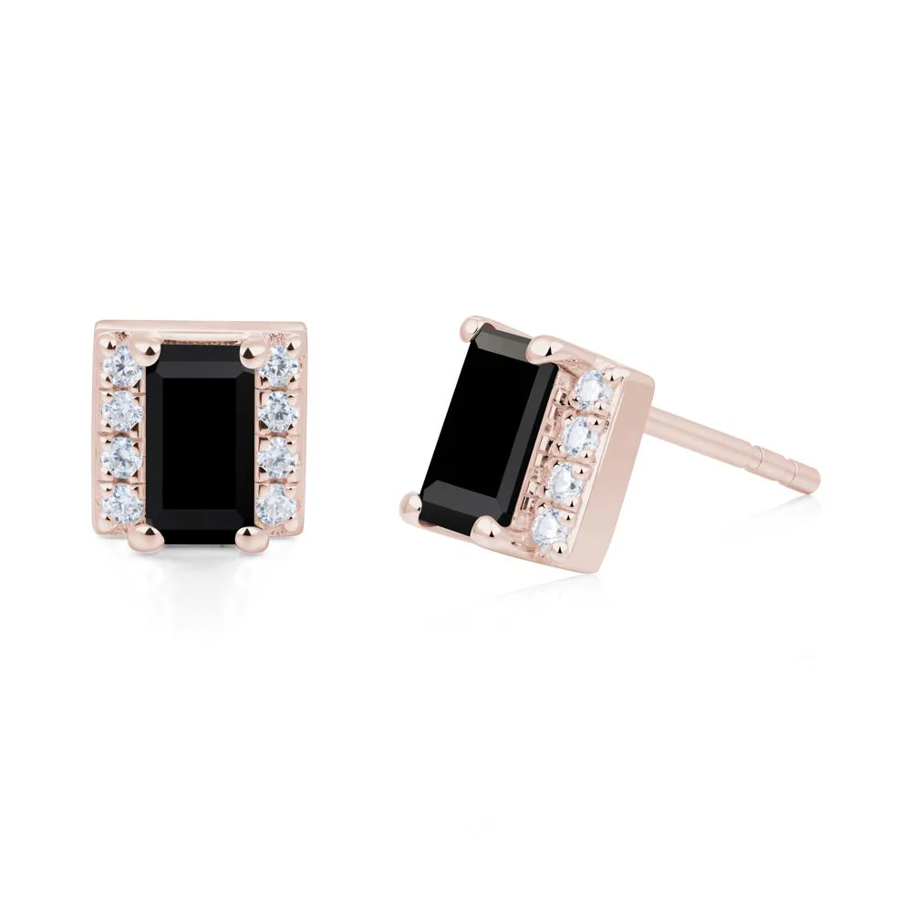 Baguette Black Spinel Stud Eaarings with Pave Side Accents - Image 5