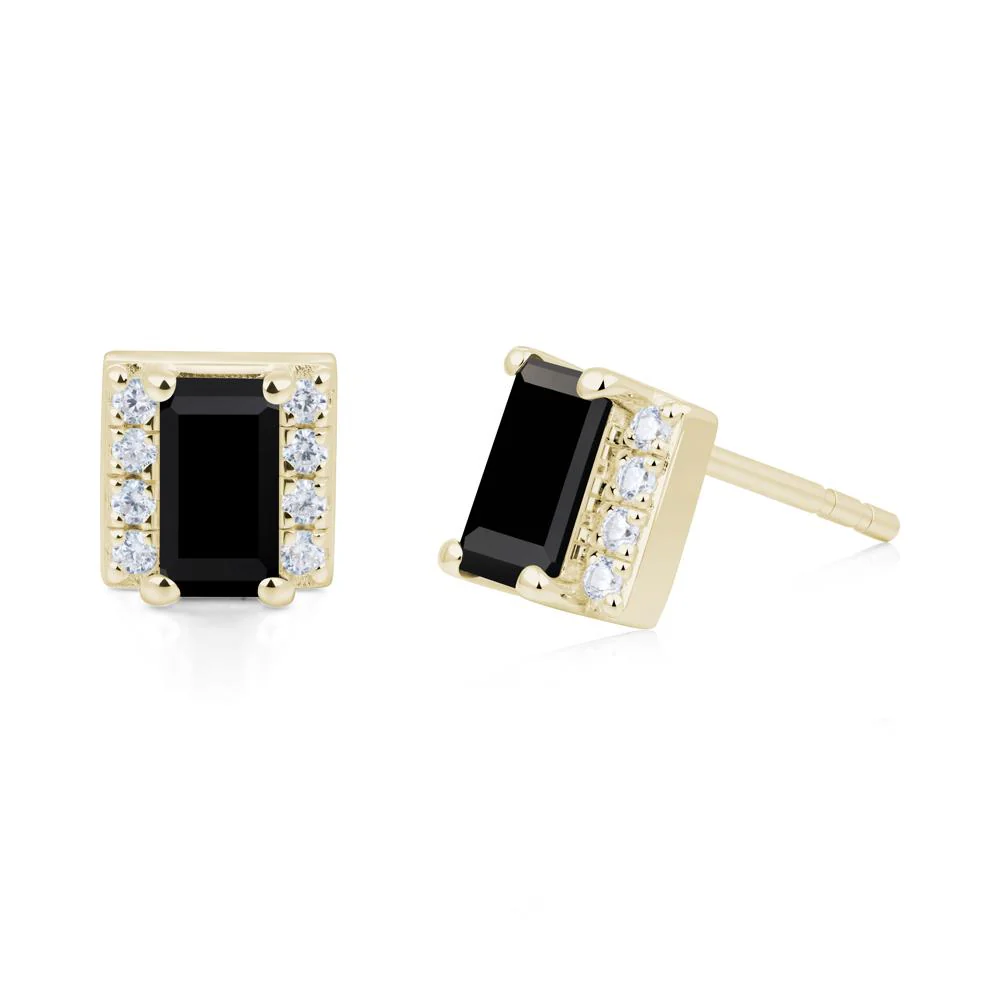 Baguette Black Spinel Stud Eaarings with Pave Side Accents - Image 6