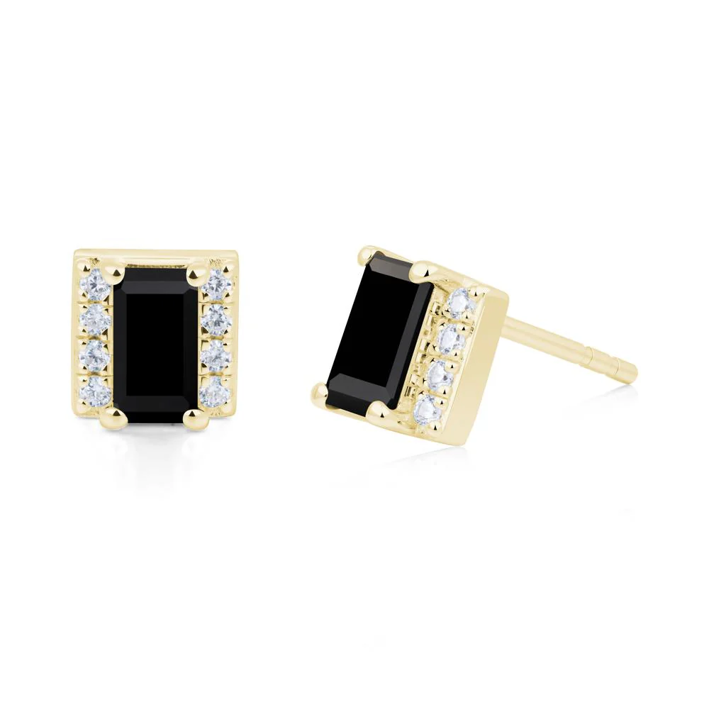 Baguette Black Spinel Stud Eaarings with Pave Side Accents - Image 7