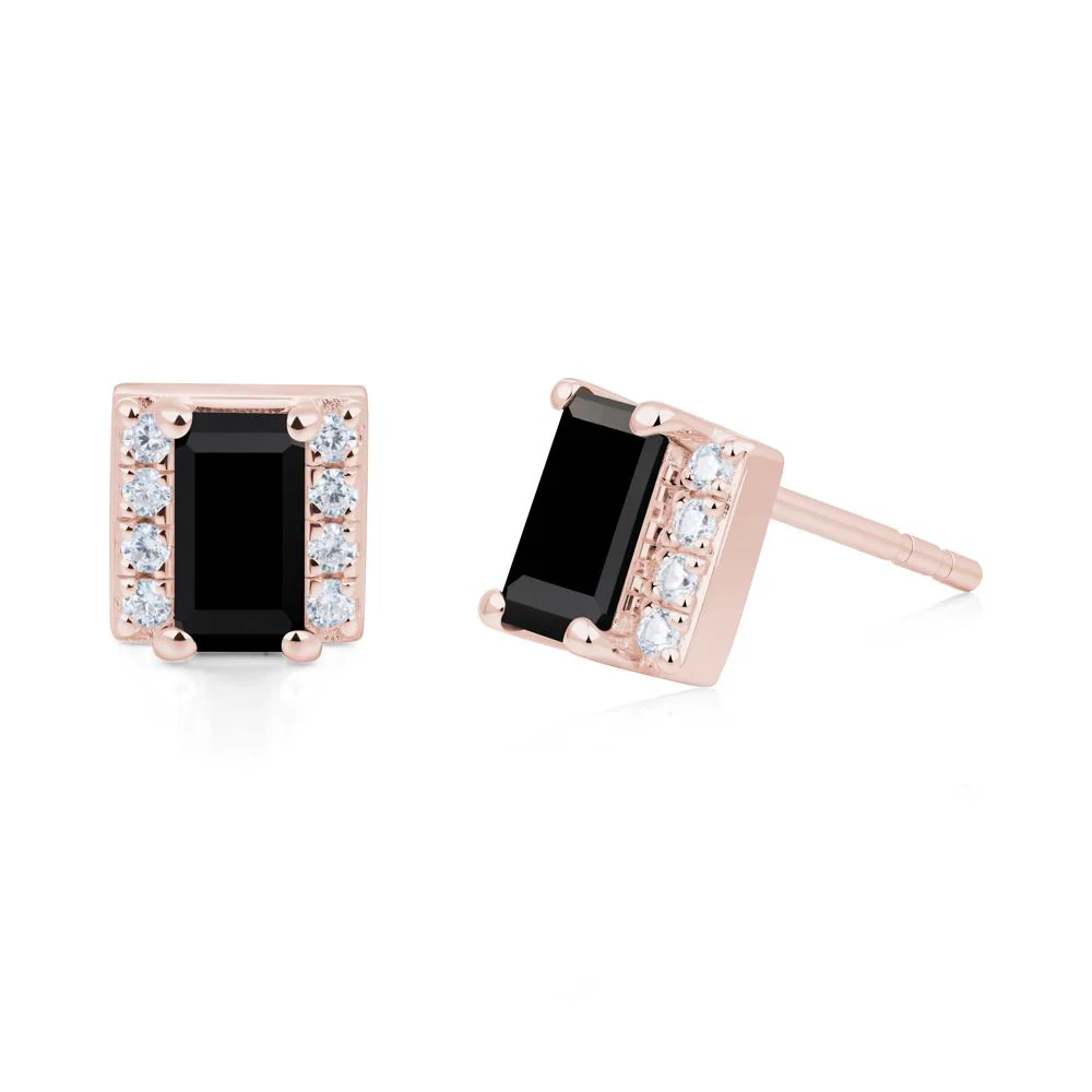 Baguette Black Spinel Stud Eaarings with Pave Side Accents - Image 8