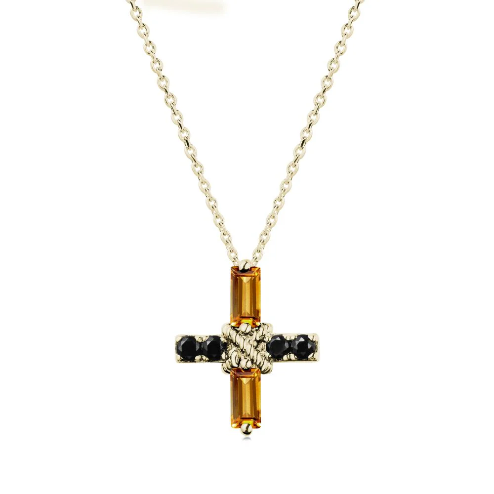 Baguette Citrine and Black Spinel Green Cross Necklace - Image 3