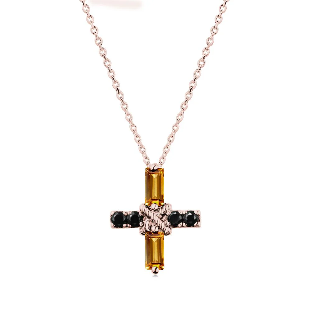 Baguette Citrine and Black Spinel Green Cross Necklace - Image 4