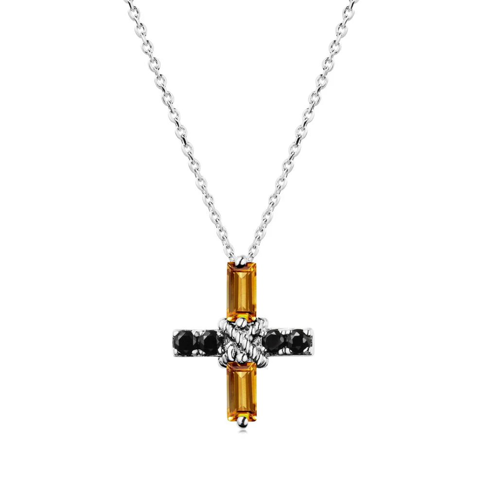 Baguette Citrine and Black Spinel Green Cross Necklace - Image 5