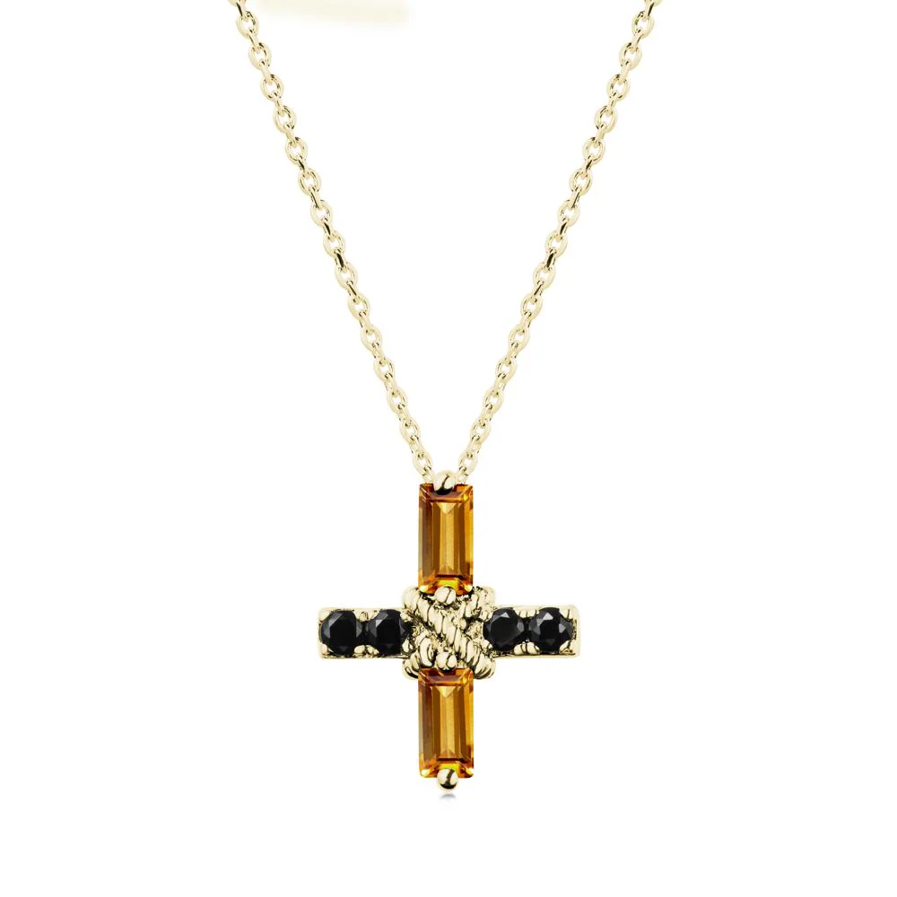 Baguette Citrine and Black Spinel Green Cross Necklace - Image 6