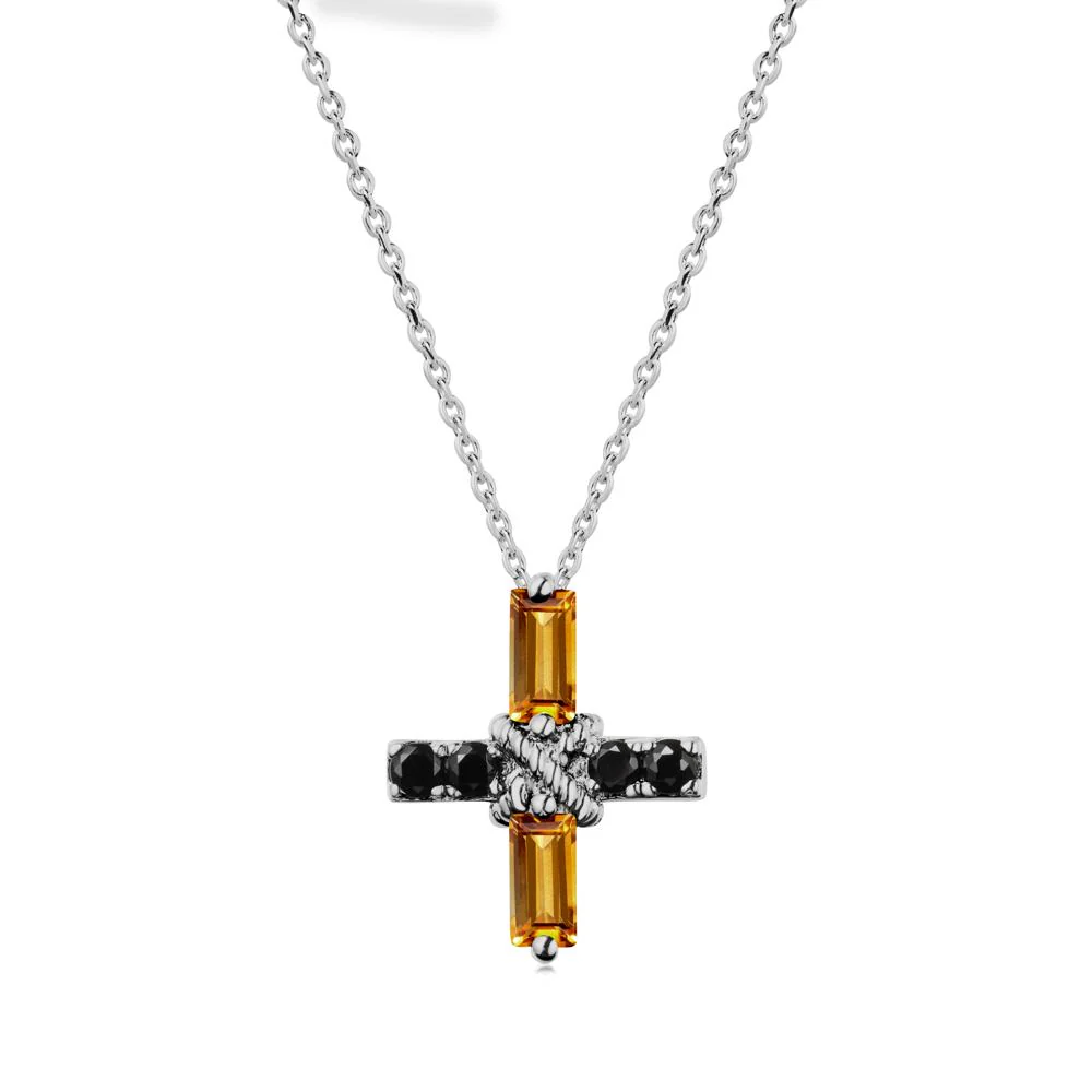 Baguette Citrine and Black Spinel Green Cross Necklace - Image 8