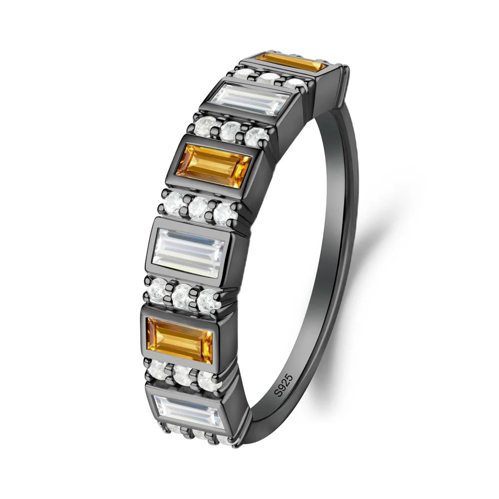 Baguette Citrine and Cubic Zirconia Half Eternity Ring - Image 2