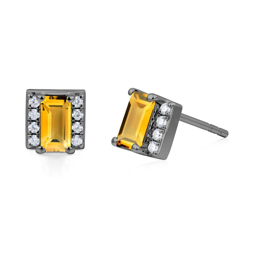 Baguette  Citrine Halo Stud Earrings - Image 2