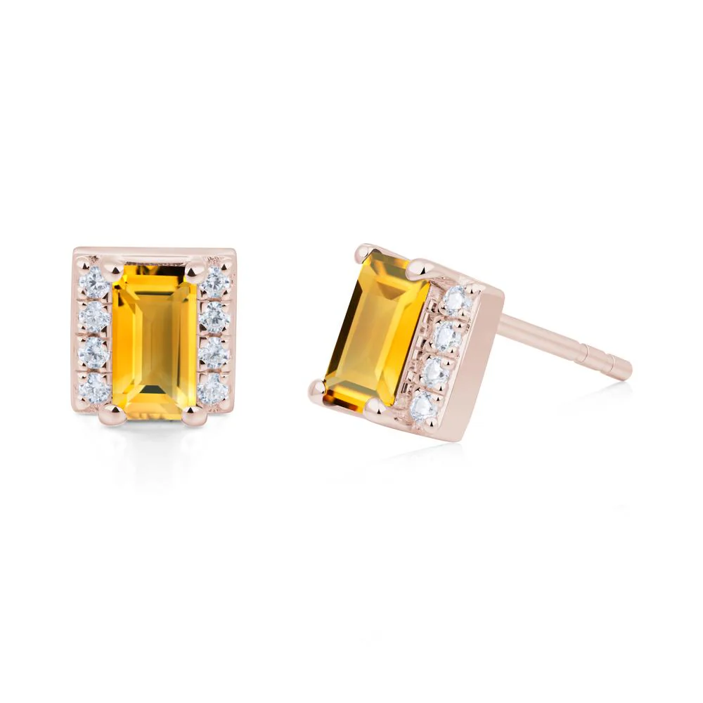 Baguette  Citrine Halo Stud Earrings - Image 6