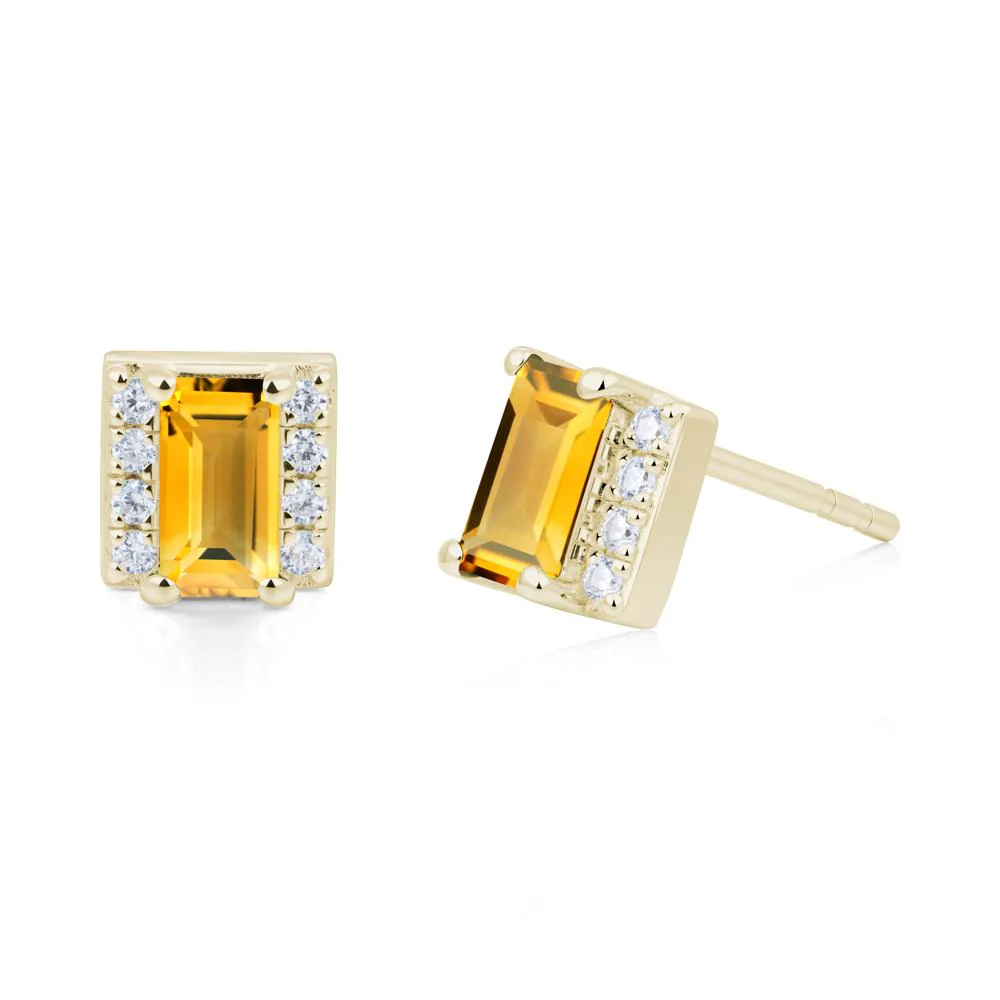 Baguette  Citrine Halo Stud Earrings - Image 7