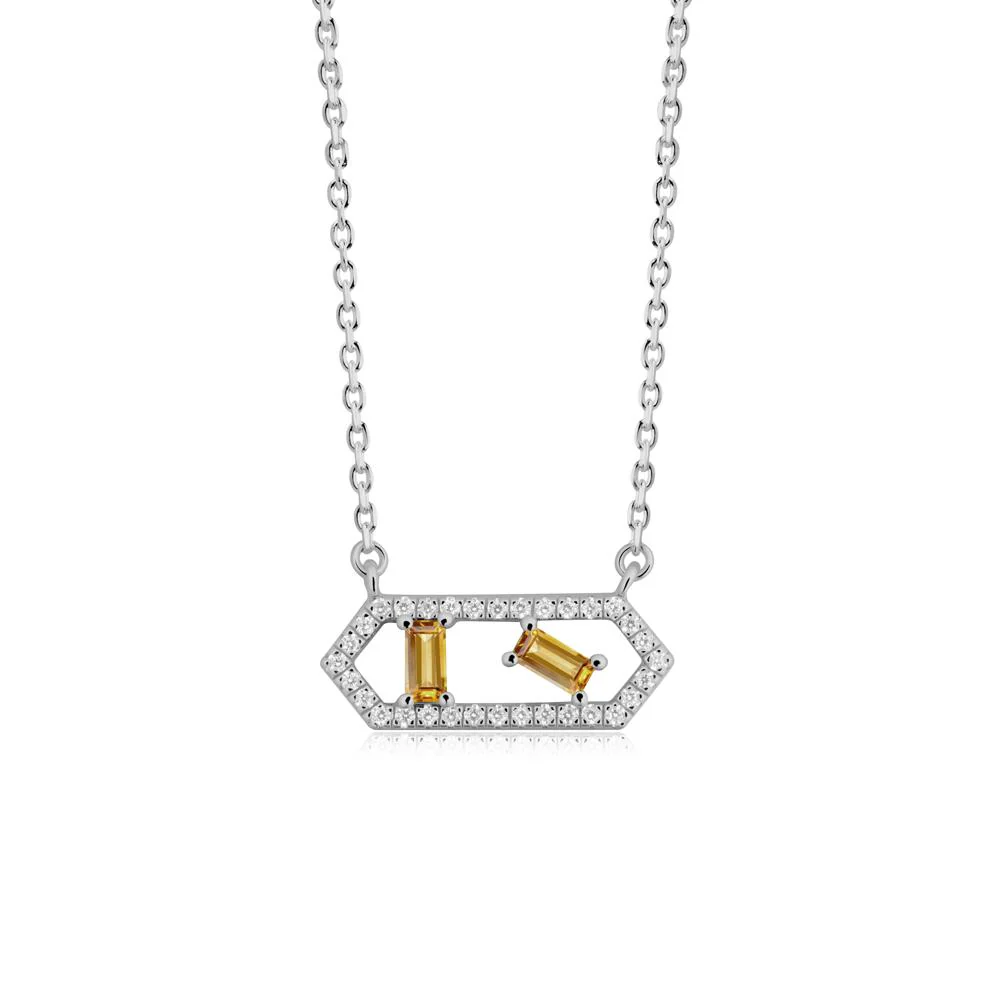 Baguette Citrine Pendant with Hexagon Halo - Image 5