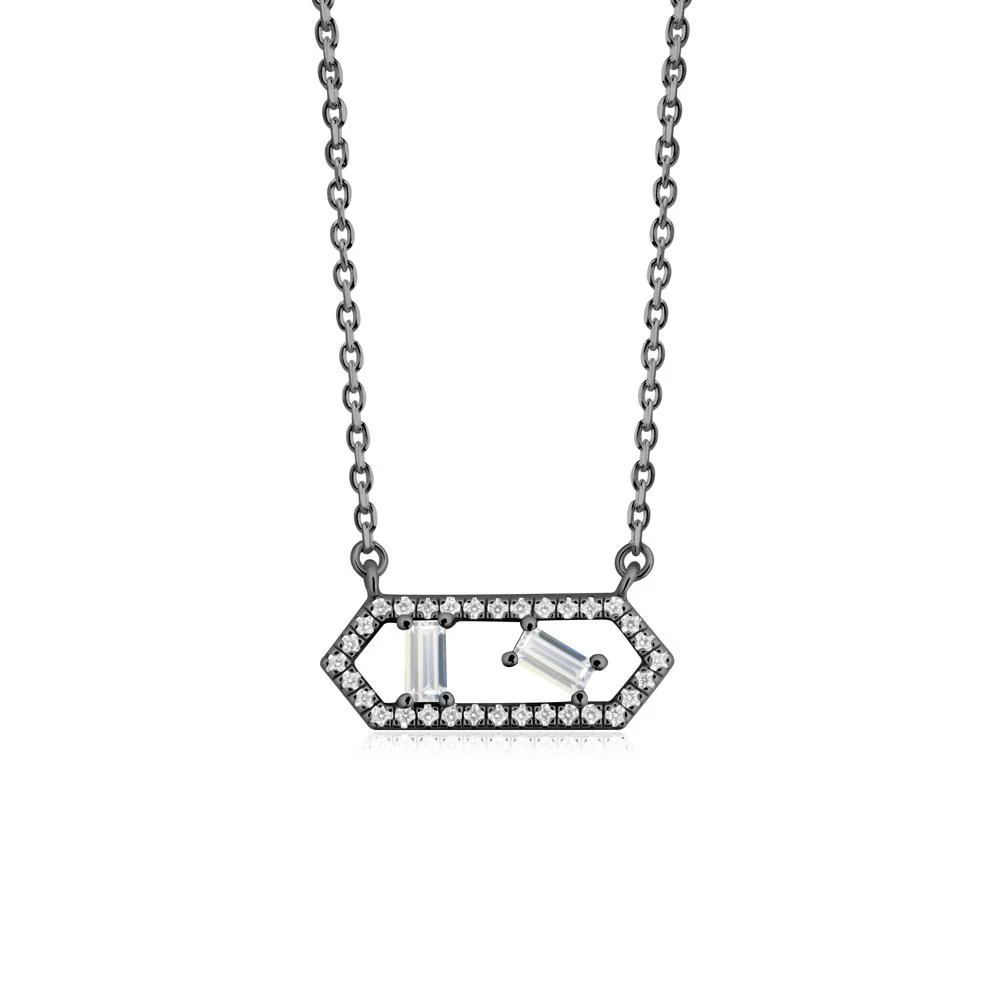 Baguette Cubic Zirconia Pendant with Hexagon Halo
