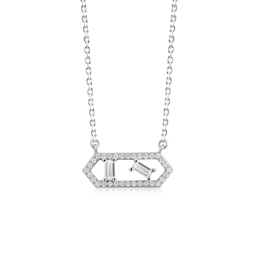 Baguette Cubic Zirconia Pendant with Hexagon Halo - Image 2