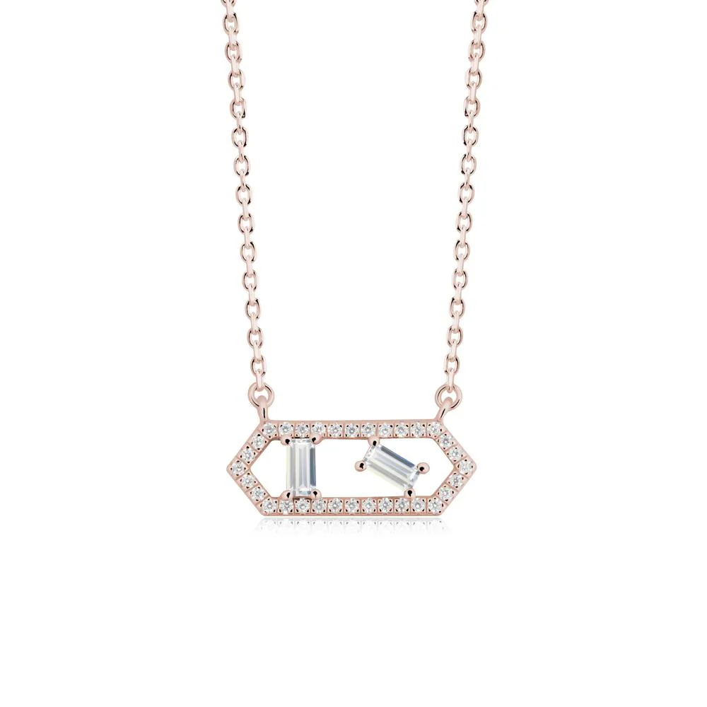 Baguette Cubic Zirconia Pendant with Hexagon Halo - Image 5
