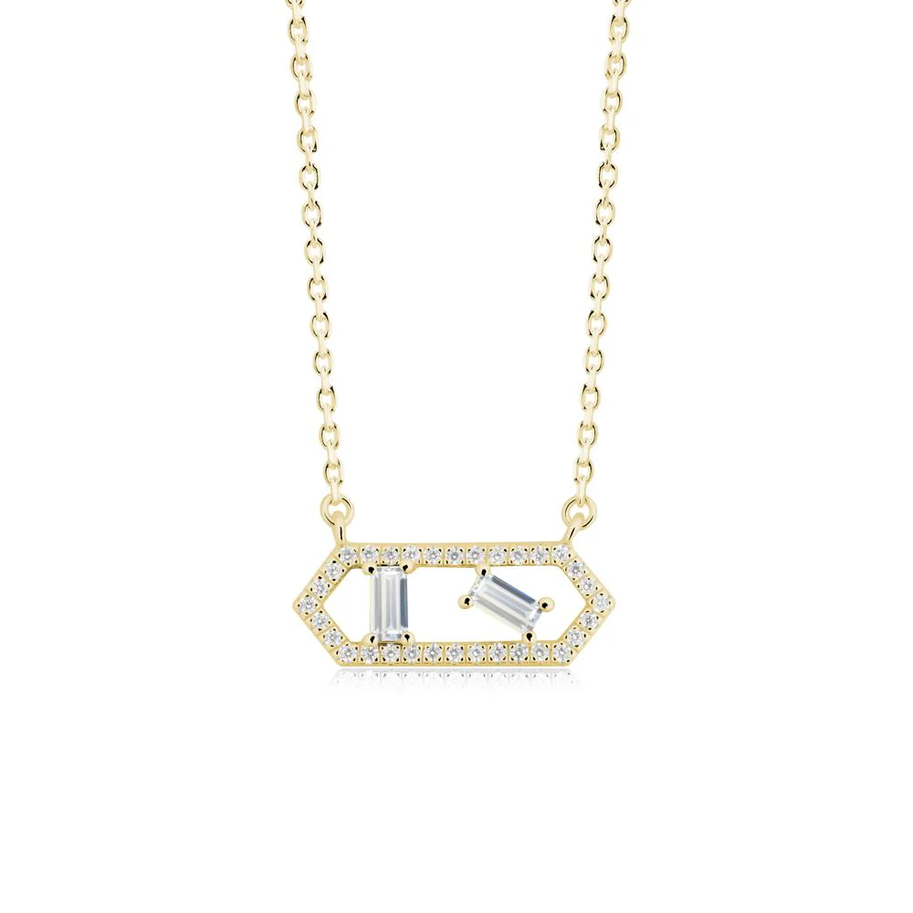 Baguette Cubic Zirconia Pendant with Hexagon Halo - Image 6