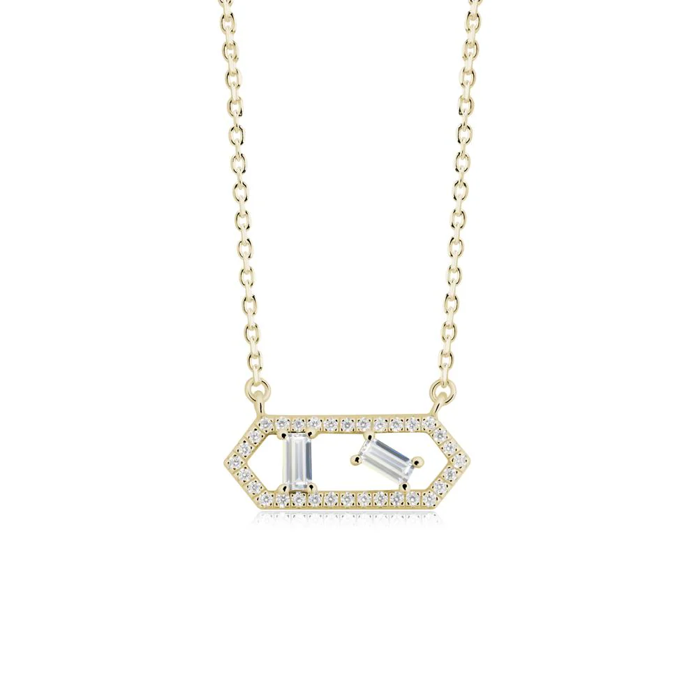 Baguette Cubic Zirconia Pendant with Hexagon Halo - Image 7