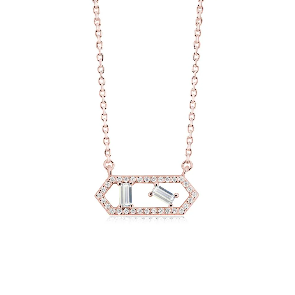 Baguette Cubic Zirconia Pendant with Hexagon Halo - Image 8