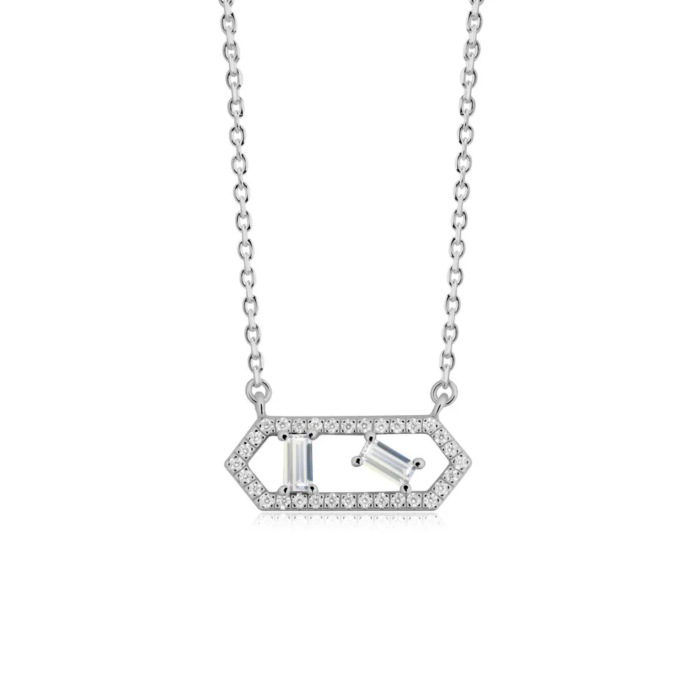 Baguette Cubic Zirconia Pendant with Hexagon Halo - Image 9