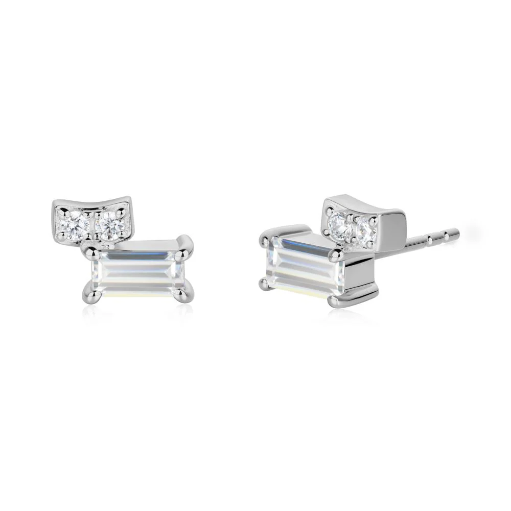 Baguette Cubic Zirconia Stud Earrings - Image 4