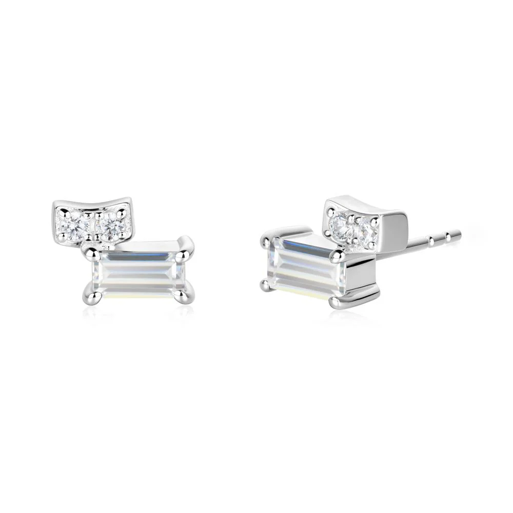 Baguette Cubic Zirconia Stud Earrings - Image 7