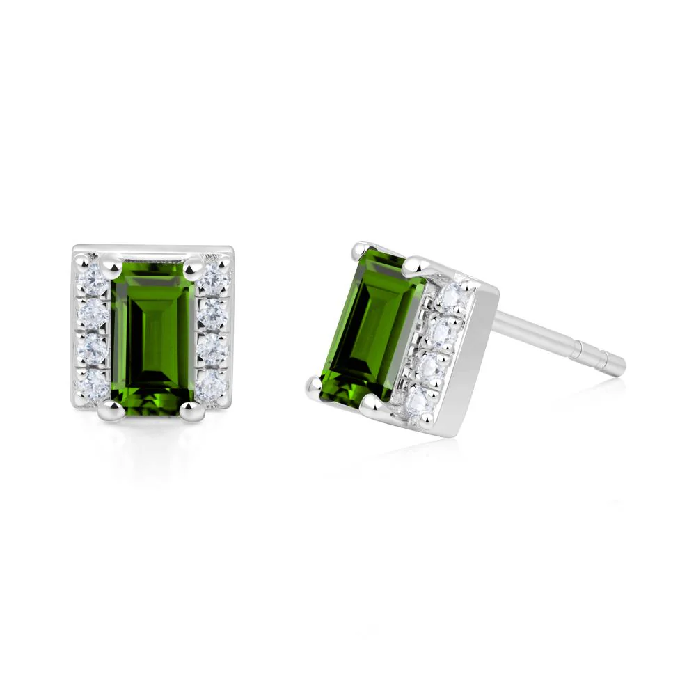 Baguette Diopside Halo Stud Earrings - Image 2