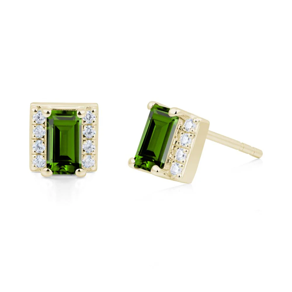 Baguette Diopside Halo Stud Earrings - Image 8