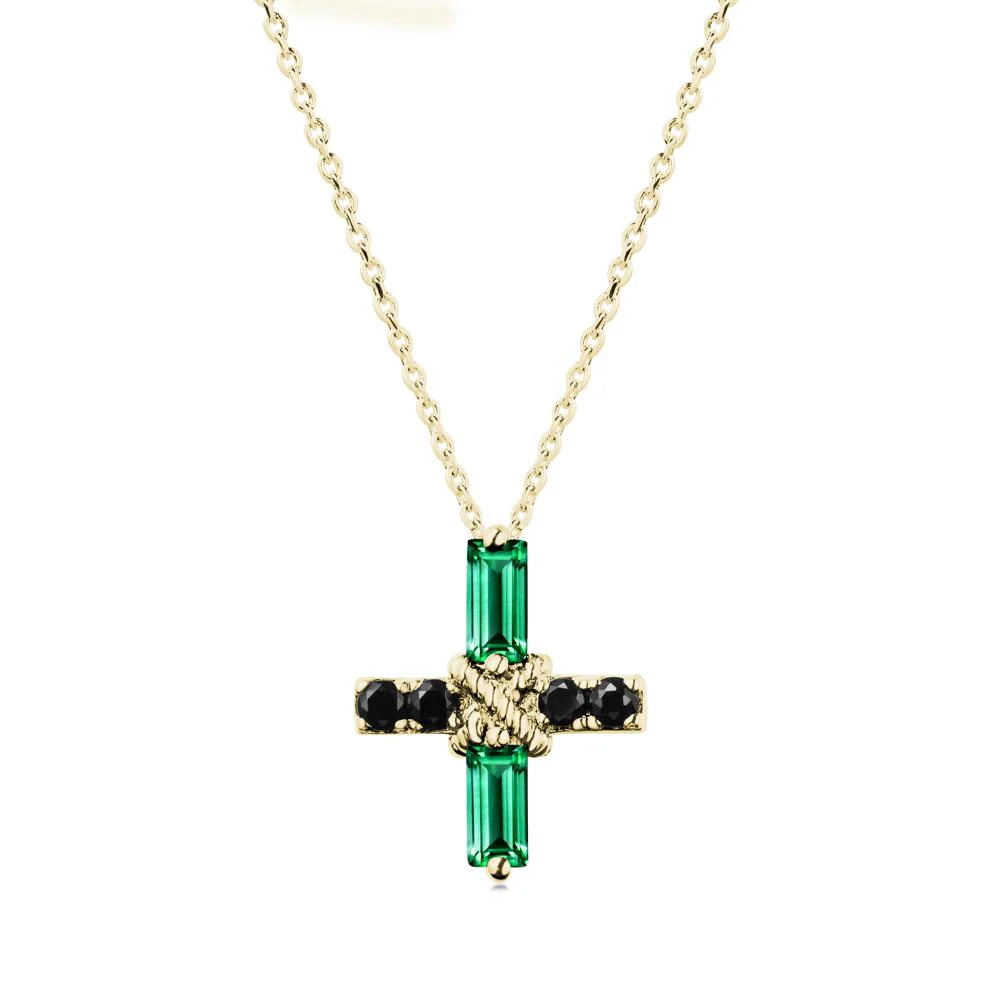 Baguette Emerald and Black Spinel Green Cross Necklace - Image 6
