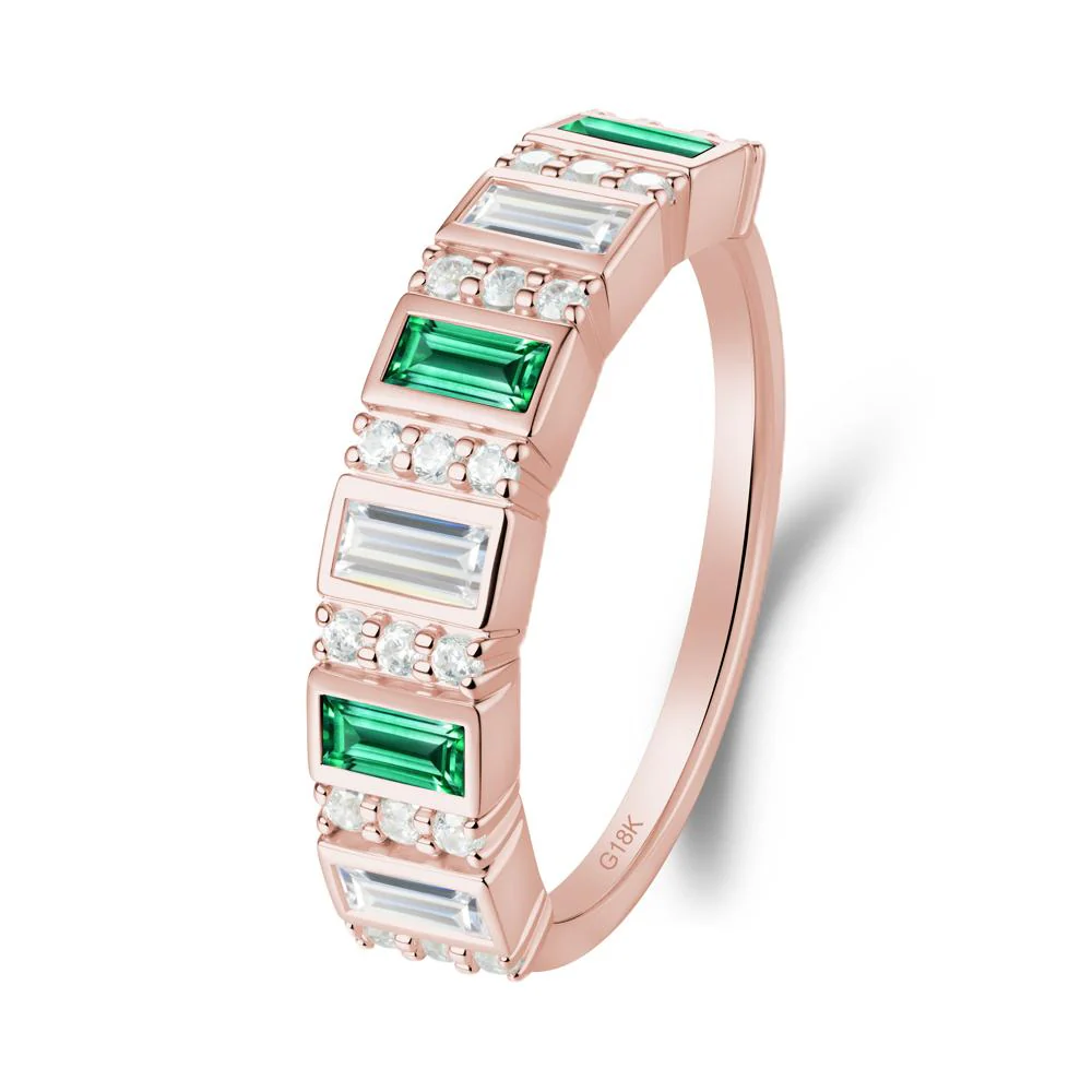 Baguette Emerald and Cubic Zirconia Half Eternity Ring - Image 2