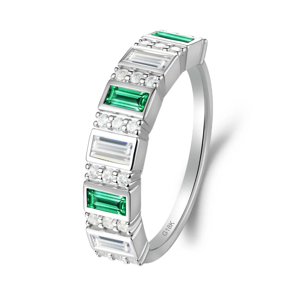 Baguette Emerald and Cubic Zirconia Half Eternity Ring - Image 5