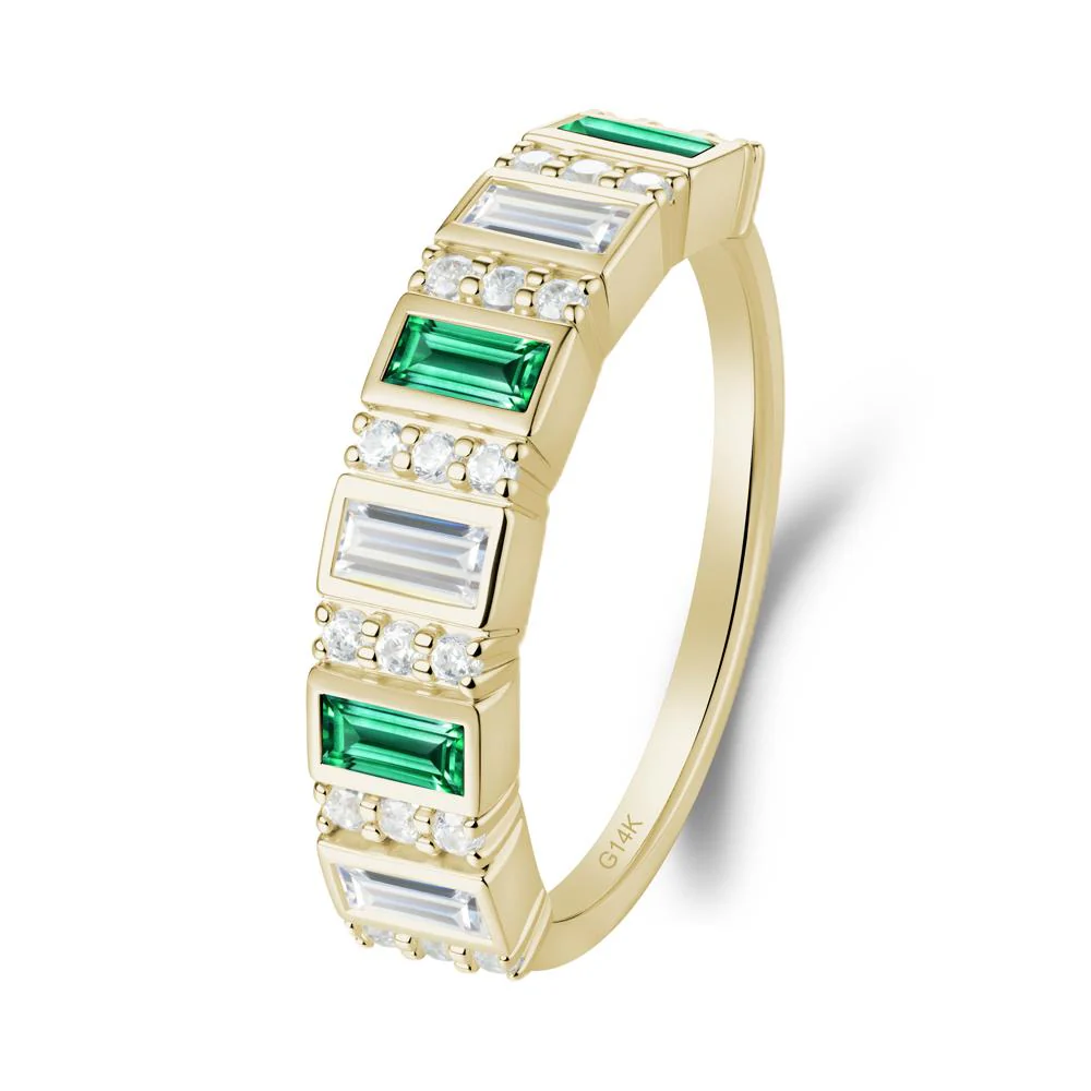 Baguette Emerald and Cubic Zirconia Half Eternity Ring - Image 7