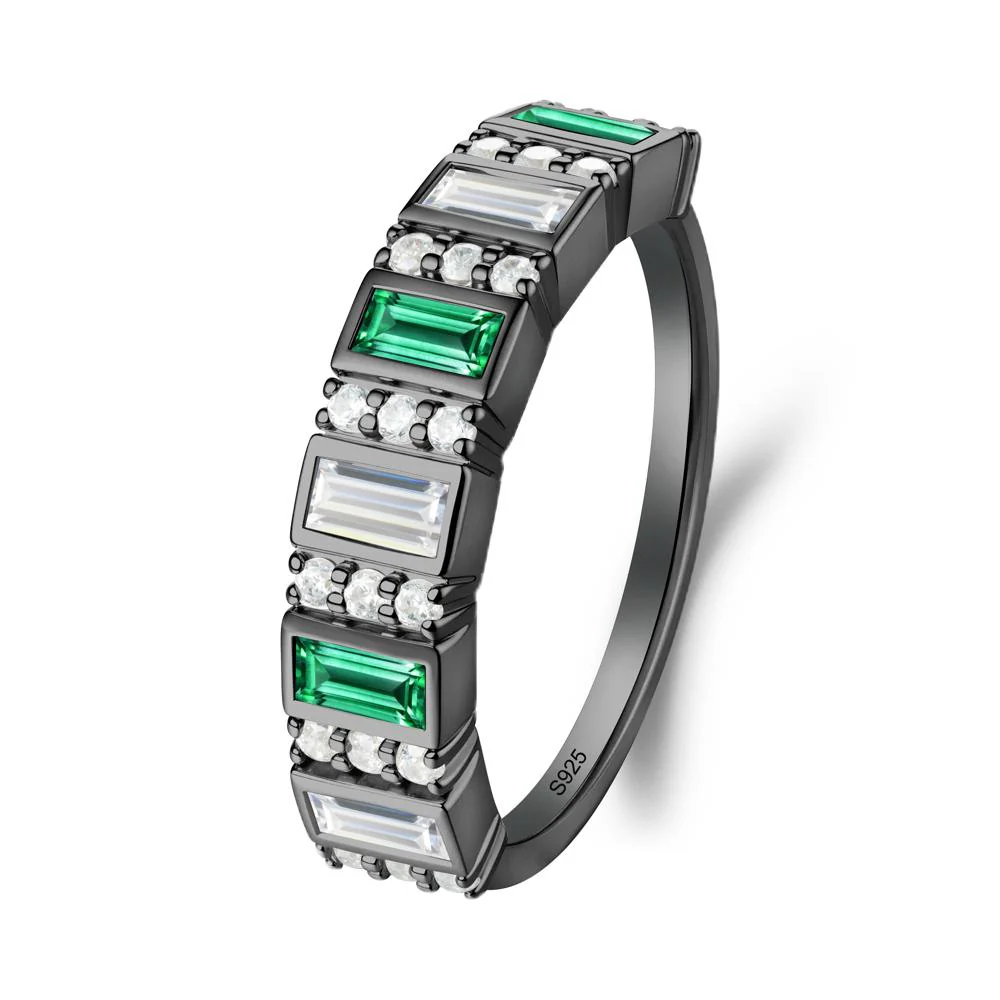 Baguette Emerald and Cubic Zirconia Half Eternity Ring - Image 8