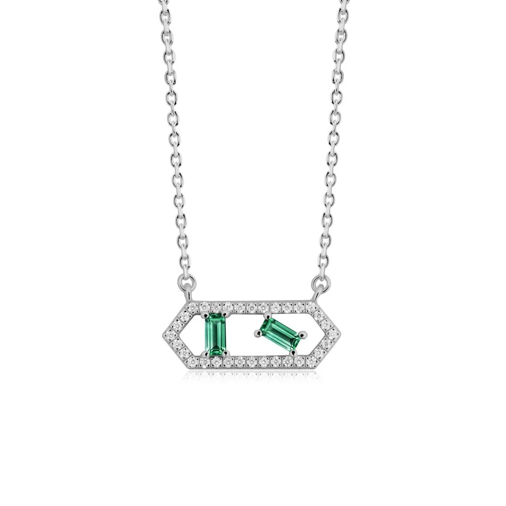 Baguette Emerald Pendant with Hexagon Halo - Image 3